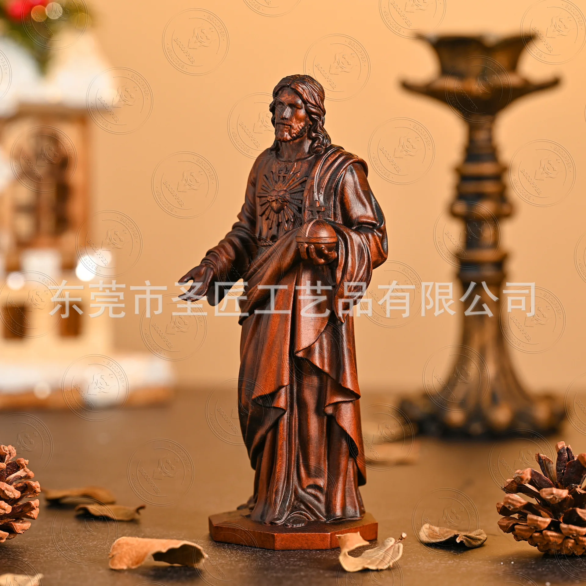 Hand Carved Wooden Jesus Statue Christmas Nativity Scene Desktop Decor, Religious Home Altar Gift for Believers