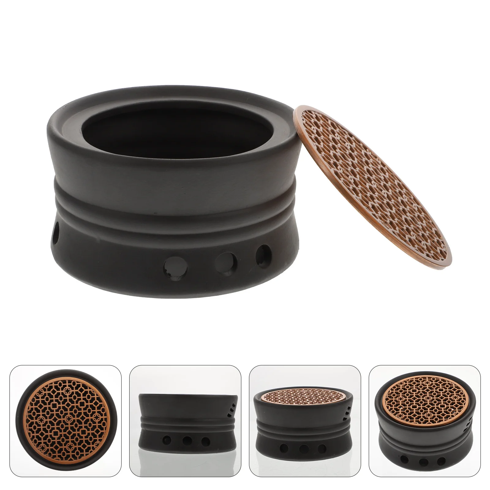 

1Pcs Ceramic Teapot Warmer Black Japanese Style Tea Heating Stove for Home Use Retro Teaware Accessory Stand Heater