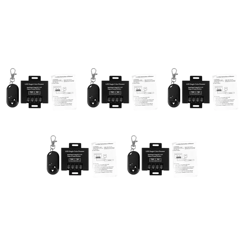 5X 30A Single Channel LED Dimmer Controller With 3 Key Wireless Rf Remote Control For Single Color 5050 3528 Striplight