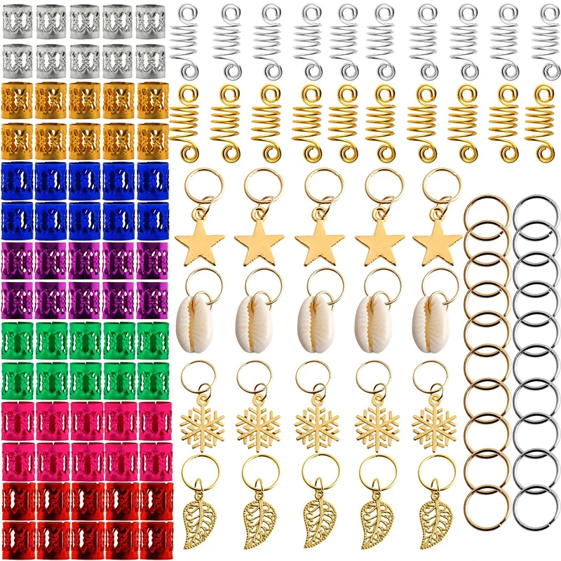 60-160pcs Metal African Hair Rings Beads Cuffs Tubes Charms Dreadlock Dread Hair Braids Jewelry Decoration Accessories