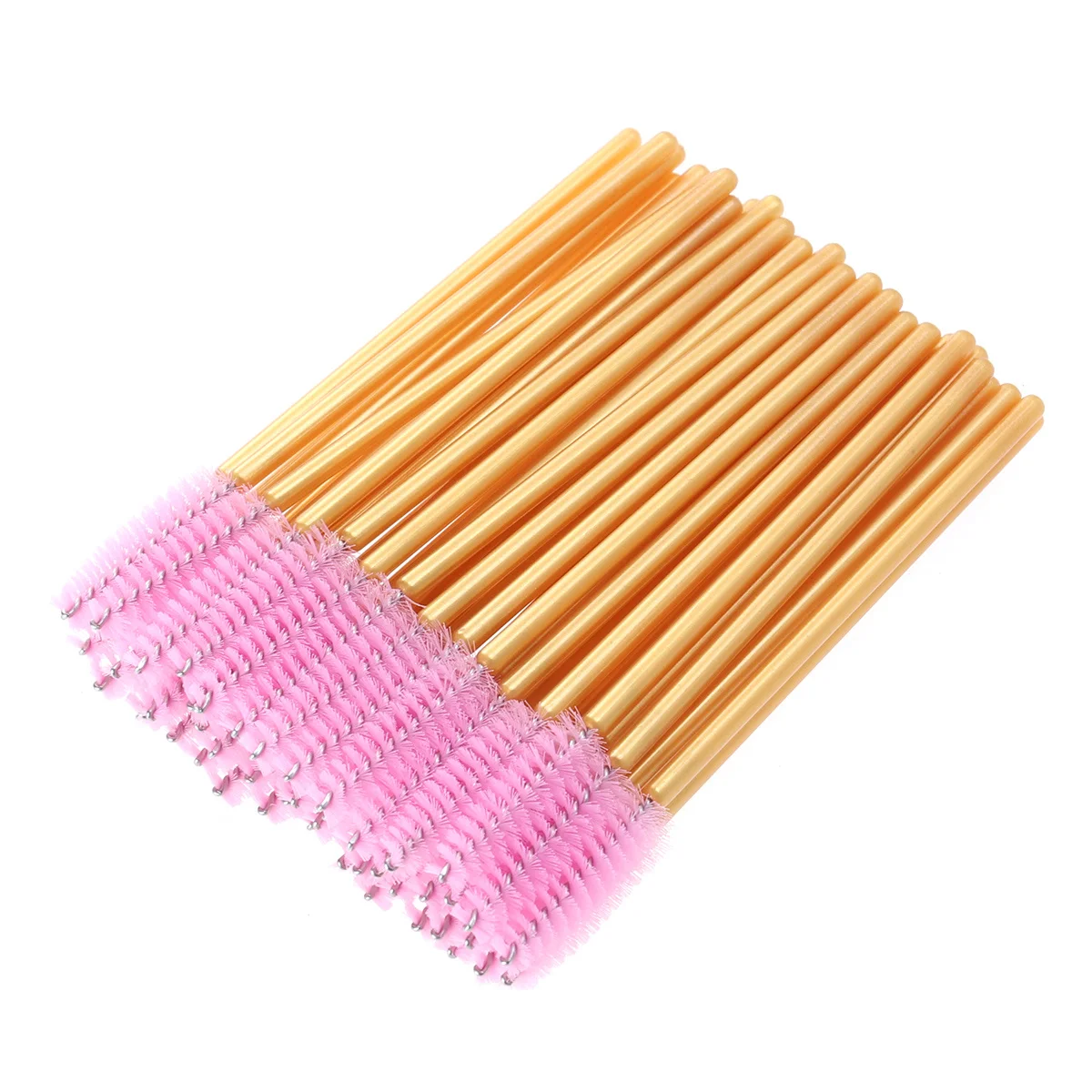 50Pcs Professional Mascara Wands Eyelash Brushes for Better Makeup No Clumping Suitable for Extensions Gold Pink