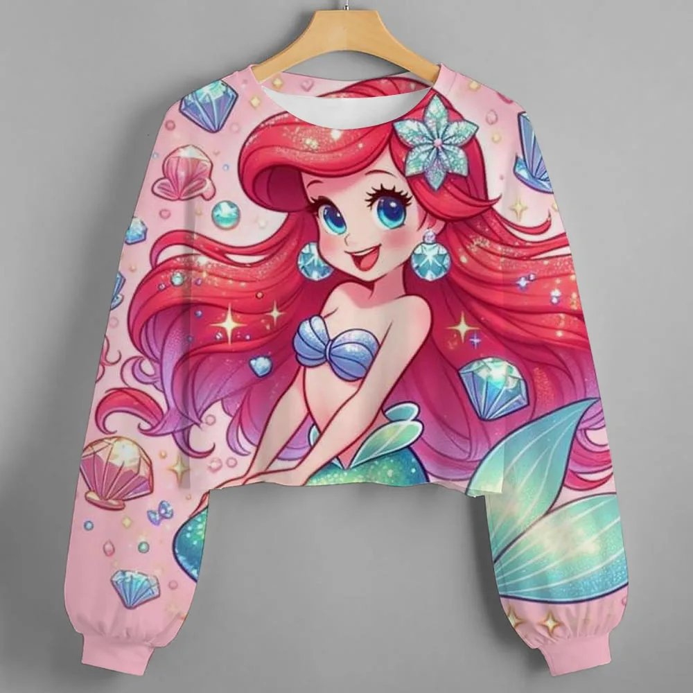 سويت شيرت بقلنسوة قصير جدًا مطبوع عليه رسوم كرتونية لعيد الميلاد من ديزني برينسيس ثلاثي الأبعاد، سويت شيرت هاراجوكو عصري بأكمام طويلة للأطفال #6