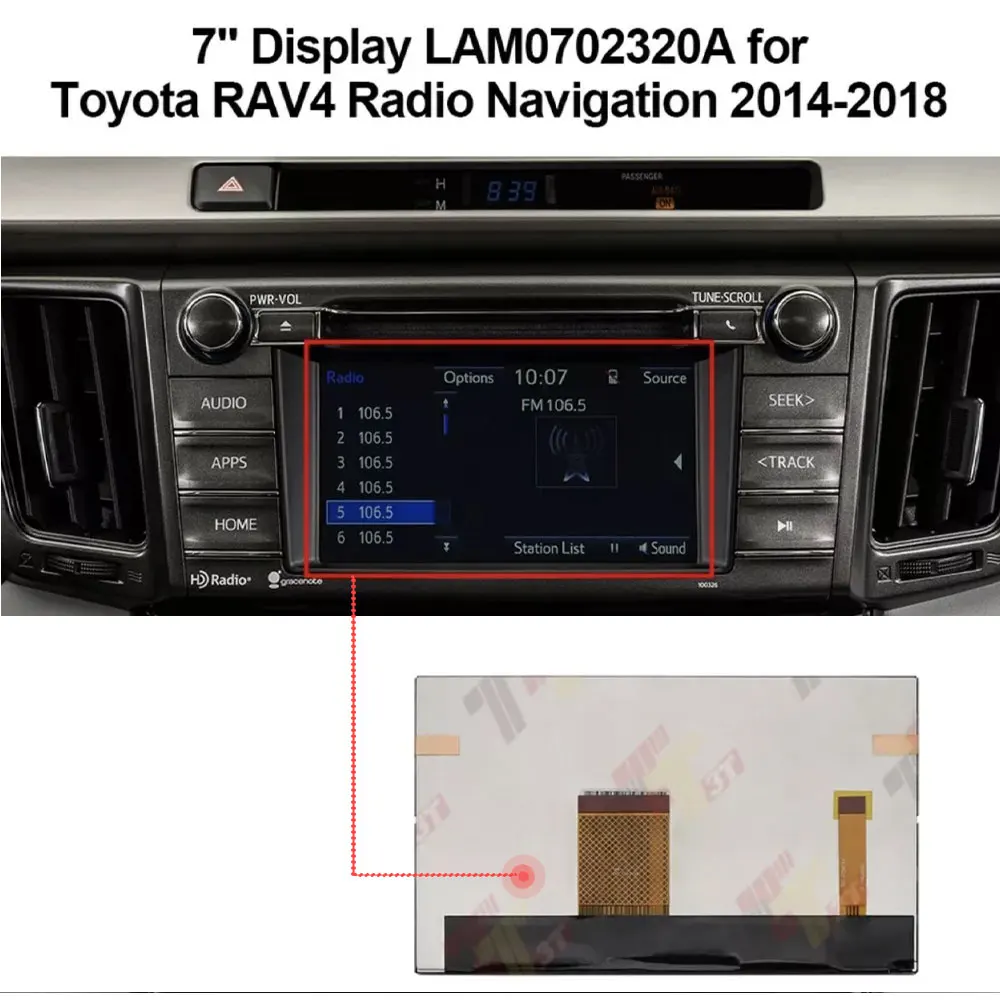 

Tft 7 Inch Display for Toyota Camry RAV4 and Yaris Radio Navigation Dashboard LCD Screen LAM0702320A