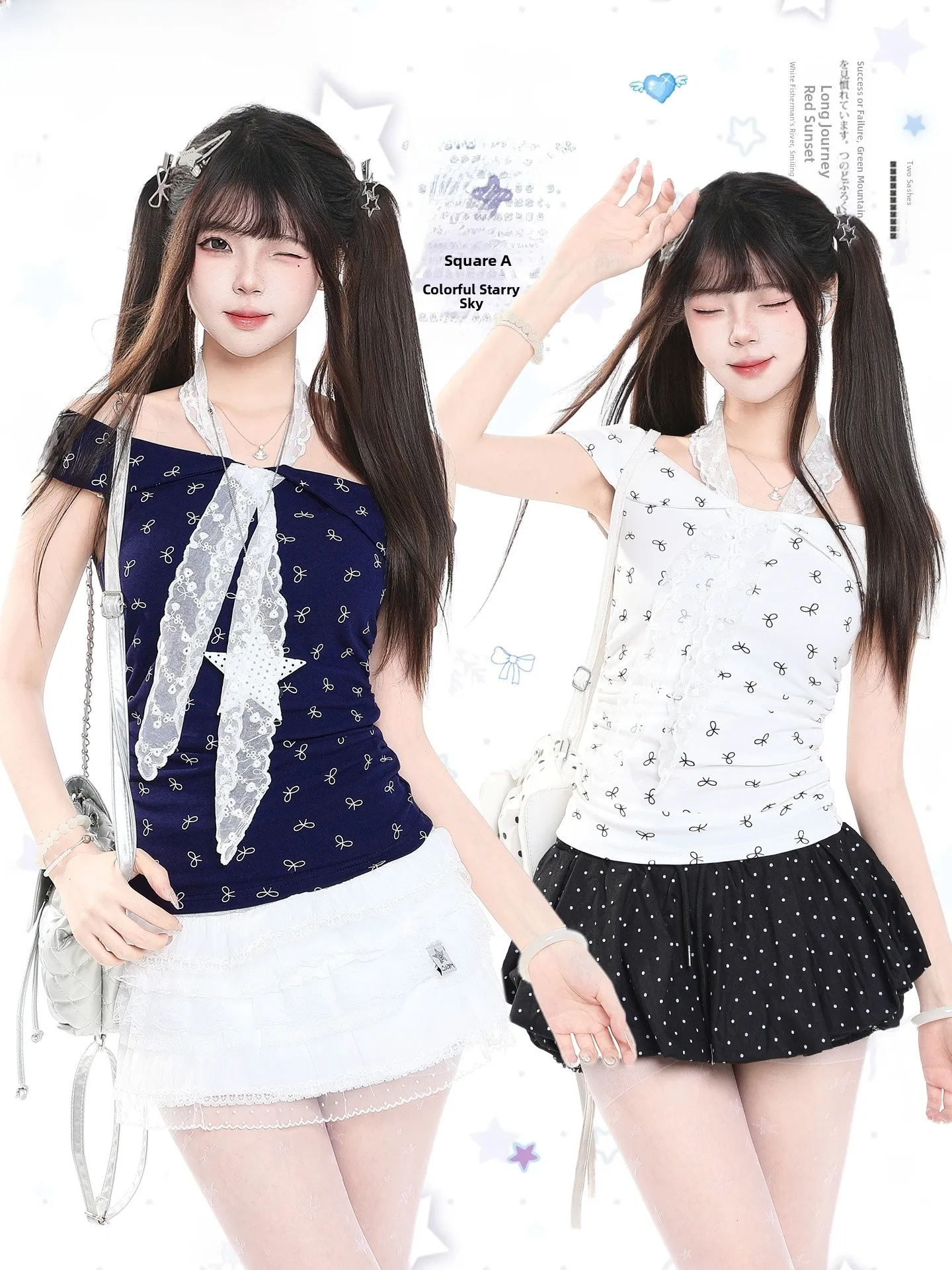 Sweet Spicy  Knot Short Sleeve One Shoulder T-Shirt Sexy Slimming Summer Top Casual Style Universal Fit Slimming Effect
