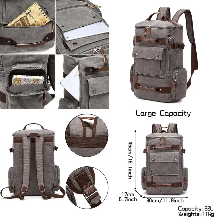 

Vintage Canvas Backpack Casual Travel Rucksack 16inch Laptop Daypacks Hiking Camping Backpack