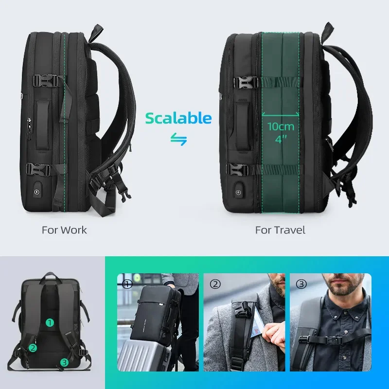 Imagem -06 - Mark Ryden Mochila Expansível para Homens Fits 17 Laptop Usb Recarga Mala de Viagem Masculina