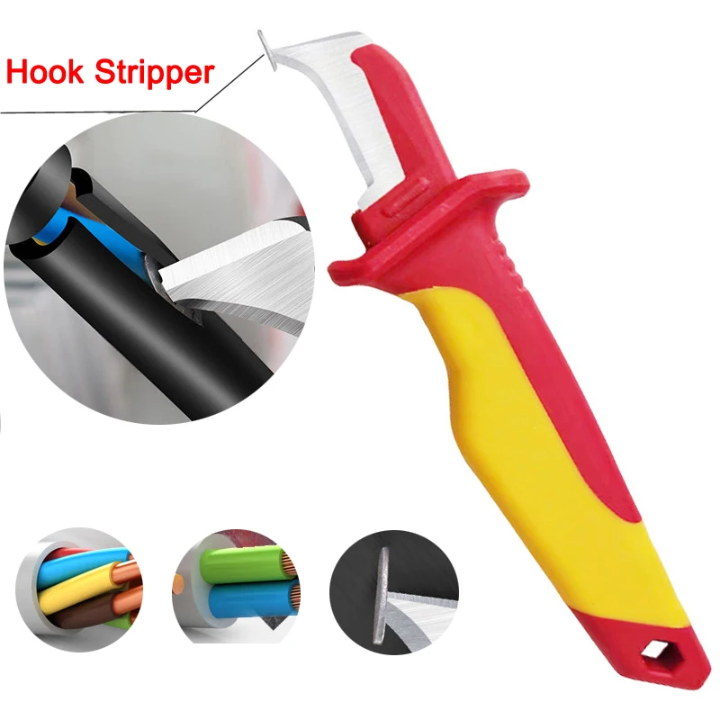 Danhigh Electrician Knife Insulated Cable Stripping Snips Straight Curved Hook Fixed Blade Wire Stripper Peeling Hand Tool