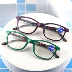 Women Fashion Reading Glasses Female Blue Light Flower Print Magnifying Presbyopic Eyewear Resin Read Eyeglasses +1.0 To +4.0