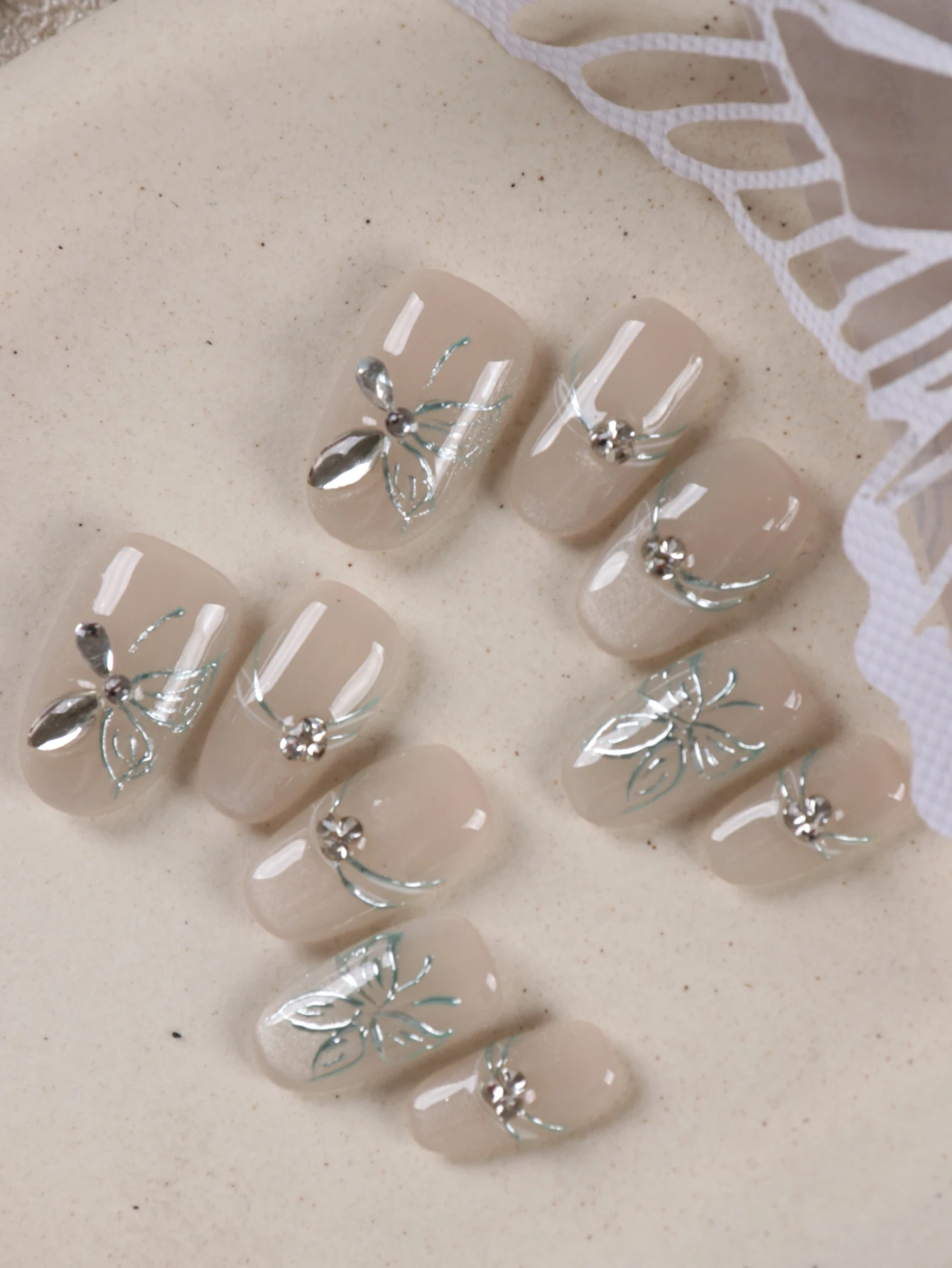 10Pcs Press on Nails  short Blue Cat Eyes mirror surface nail art Fake Nails Includes 1 Sheet Adhesive Tabs & 1 Pc Mini File