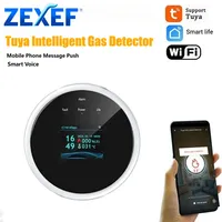 ZEXEF Tuya Wifi Natural Gas Leakage Detector Sensor Smart Alarm Gas Fire Security Digital LED Temperature Display