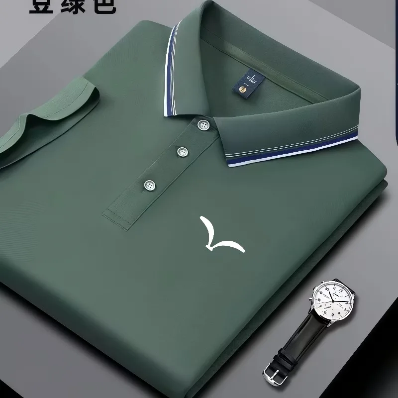 2026 men's striped polo shirt, simple print, short sleeved striped collar, summer breathable casual business top