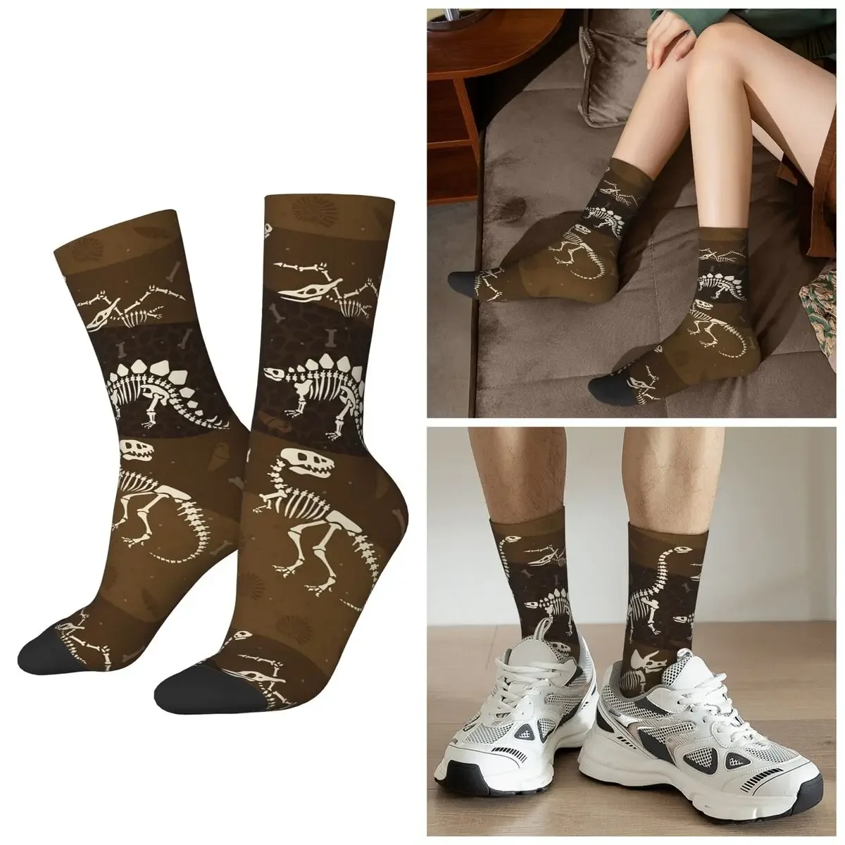 

All Seasons Dinosaur Fossil Pattern Socks Harajuku Crew Socks Sweat Absorbing Stockings for Men Women Valentine's Day Gifts