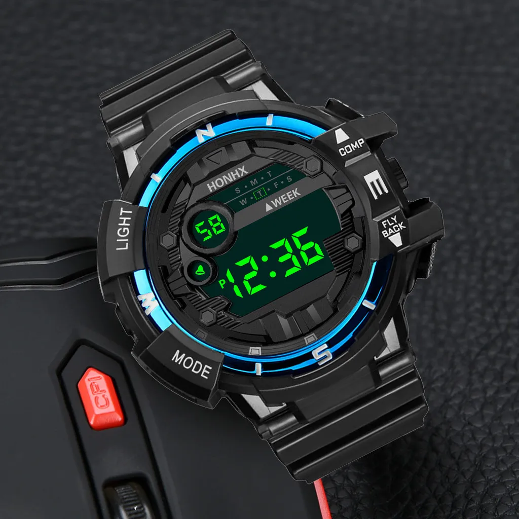 Homens à prova d'água LED Digital Quartz Watch, Militares, Esporte, Borracha, Alarme, Data, Moda