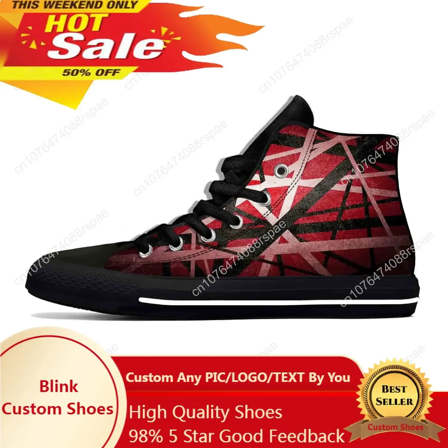 

Hot EVH 5150 Stripes Guitar Metal Rock Music Band Casual Cloth Shoes High Top Lightweight Breathable 3D Print Men Women Sneakers