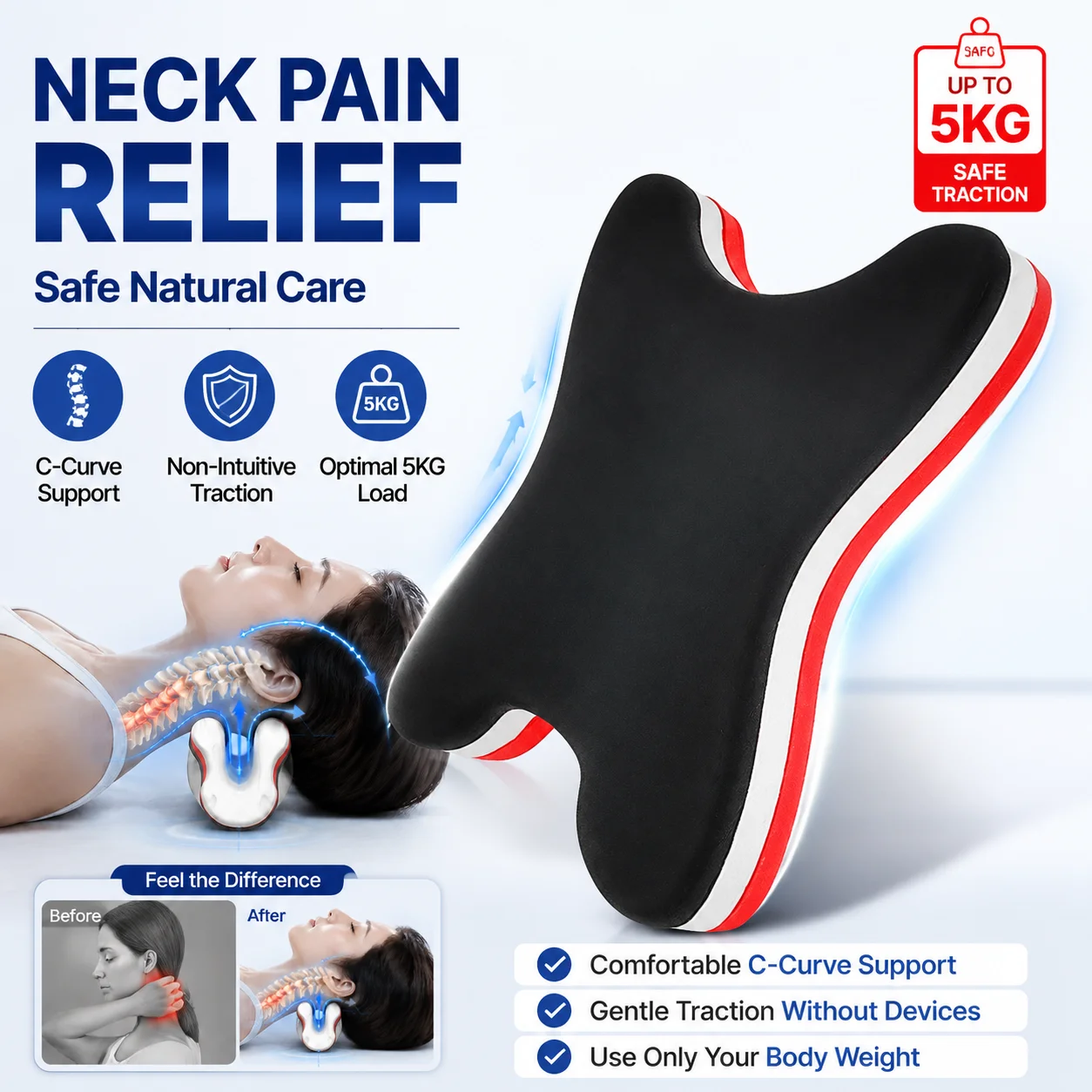 Cervical Neck and Shoulder Relaxer - Ergonomic Traction Stretcher Pillow