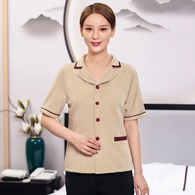 Uniformes de limpieza para hotel para mujeres en departamentos de ventas de bienes inmuebles, personal de limpieza, uniformes de servicio a la habitación de manga corta para hombres