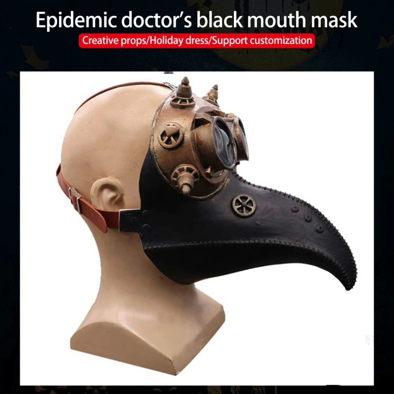 Halloween Plague Doctor Mask and Cloak Costume Props Long Nose Beak Leather Masks for Adult Reaper Cloak Medieval Black Hat