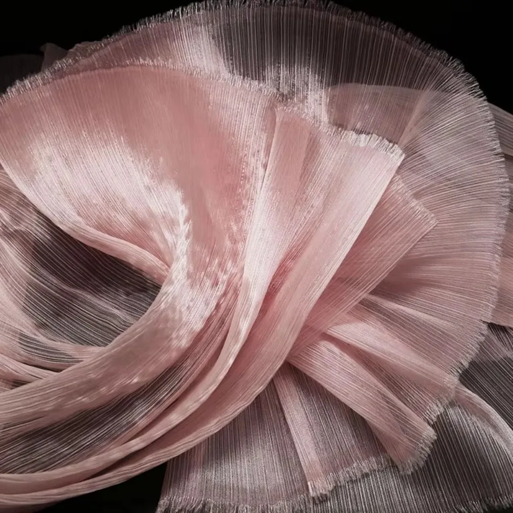 

Fashion Bright Organza Fabric DIY Polyester Material Pleated Mesh Fabrics Stiff Shape Wrinkled Texture Fabric Wedding Decoration