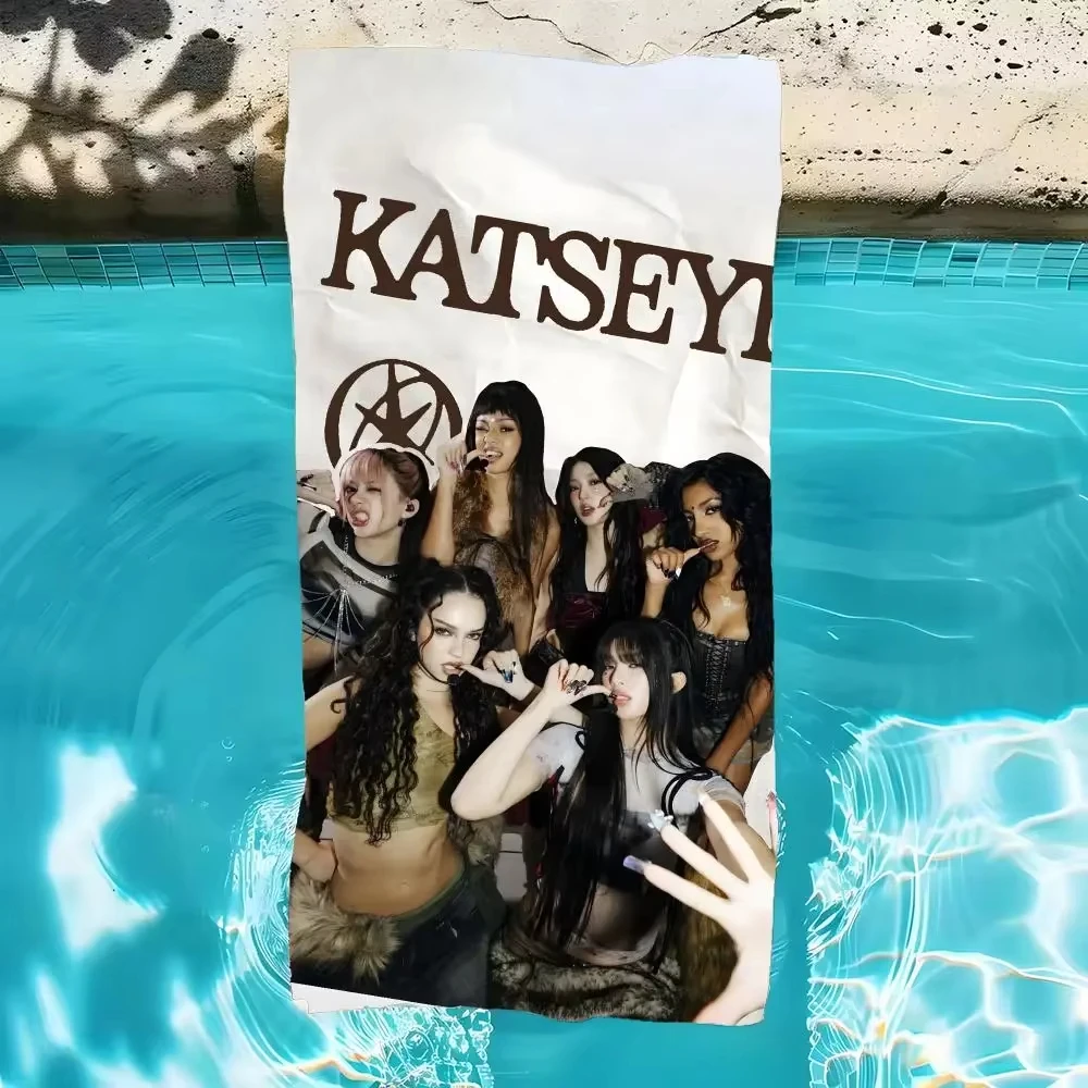 Katseye Girl Group Photo Print Beach Towel,Microfiber Large Absorbent Bath Towel, Kpop Star Towels for Fans Swimming Camping