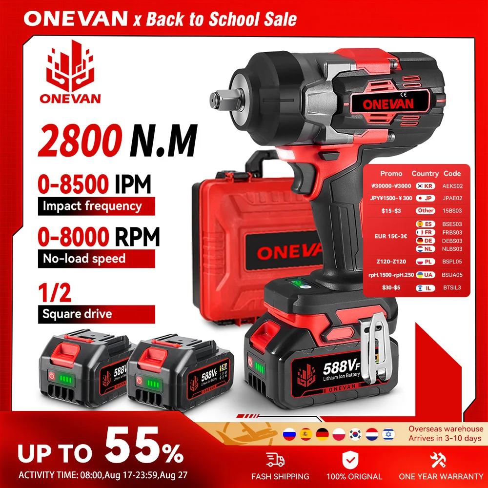 ONEVAN 2800N.M 2800W Avvitatore elettrico senza spazzole 1/2 pollici Avvitatore a batteria Cacciavite Utensile elettrico per Makita 18V Batteria Pin
