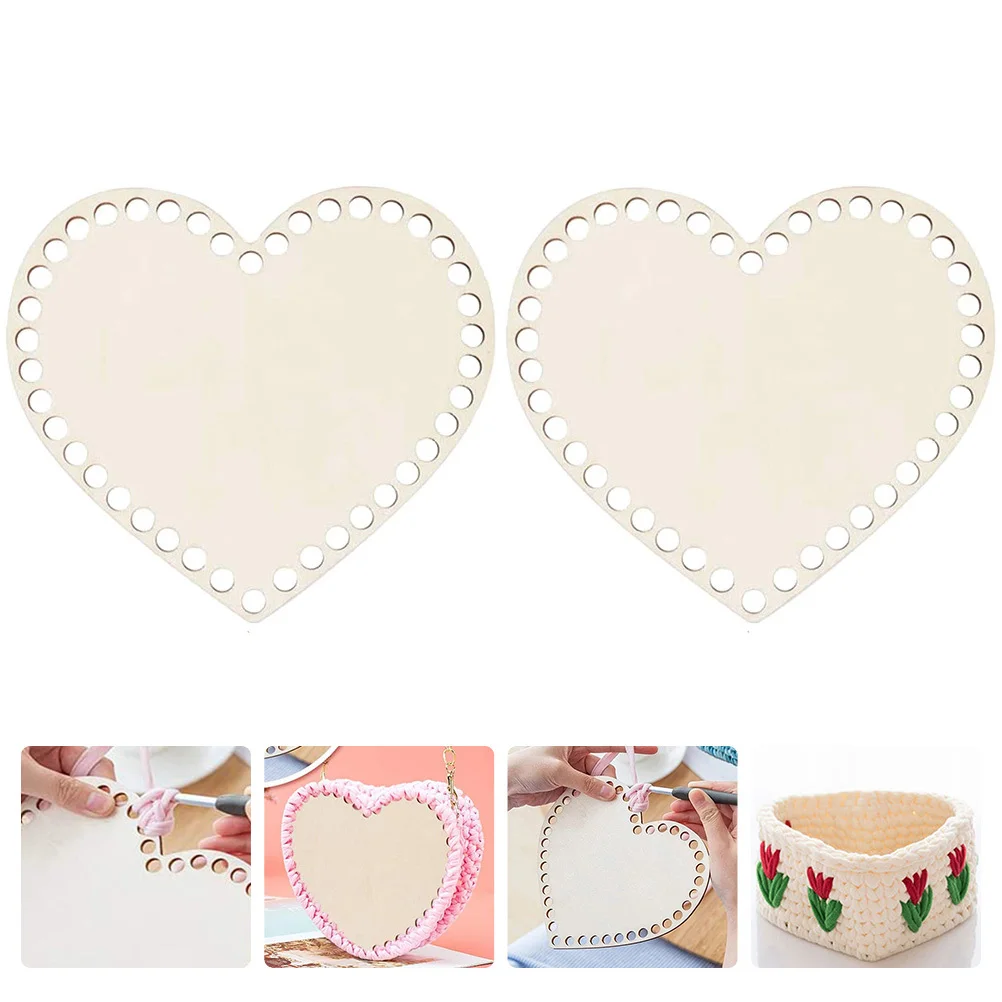 

2Pcs Heart Shape Wooden Crochet Basket Base Bag Bottom DIY Wood Base for Handbag Storage Basket Weaving Supply