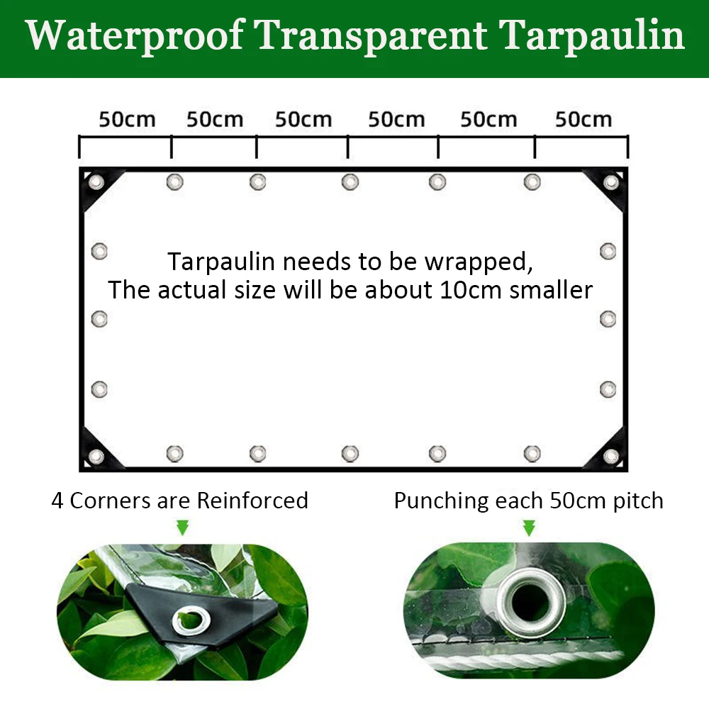 Waterproof Transparent PVC Tarpaulin with Eyelets Weatherproof Durable Canopies Foldable 0.39 mm Rain Cover for Garden Furniture