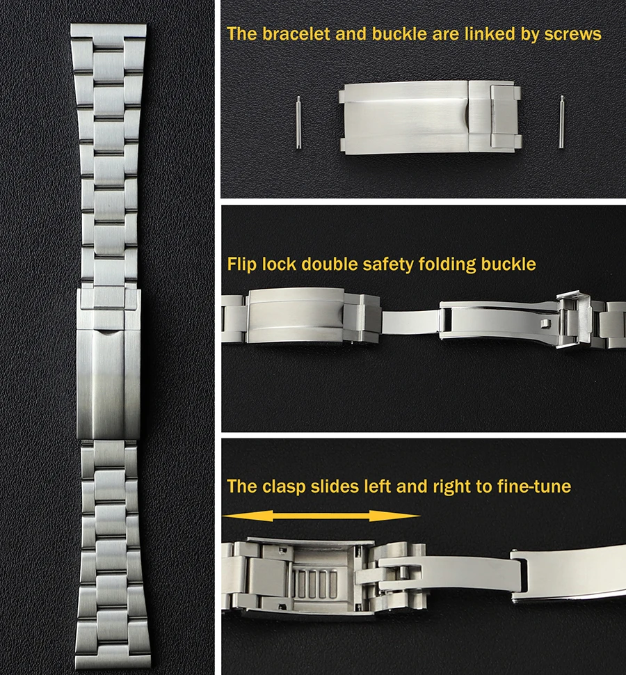 22mm Brushed Stainless Steel Watch Bracelet for Breitling Seiko Samsung Galaxy Watch Band Huawei Amazfit GTR Watch Strap Citizen