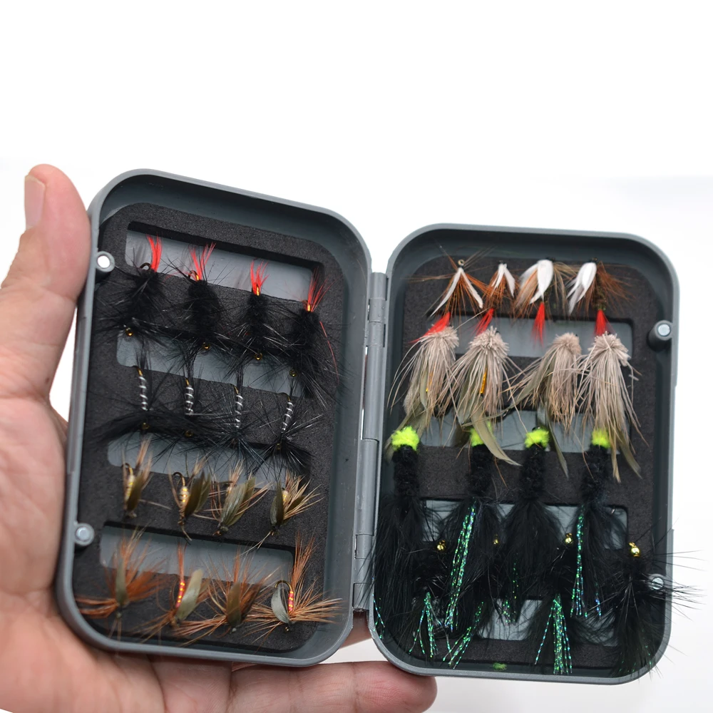 MNFT 32Pcs/Boxed Black Brown Dry Flies Fly Fishing Lure Wooly Bugger Streamer Trout Nymph Lures Carp Artificial Fish Bait