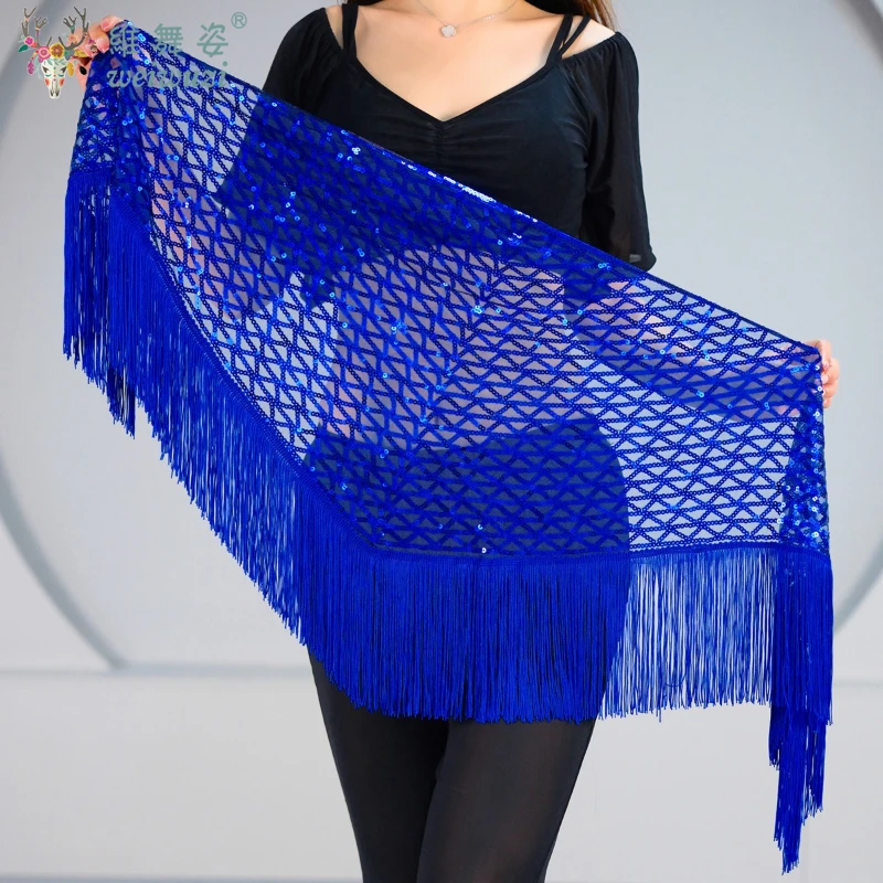 Belly Dance Training Hip Scarf Tassel Sequins Triangle Skirt Practice Clothes Female Adult Elegant Belt Performance Accessories