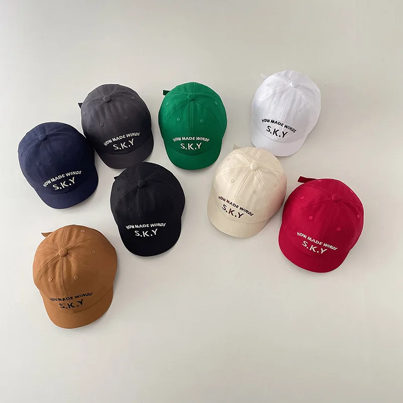 Korean Letter Embroidered Baby Cap Summer Toddler Boys Girls Cotton Baseball Caps Solid Color Kids Adjustable Peaked Hat view 3