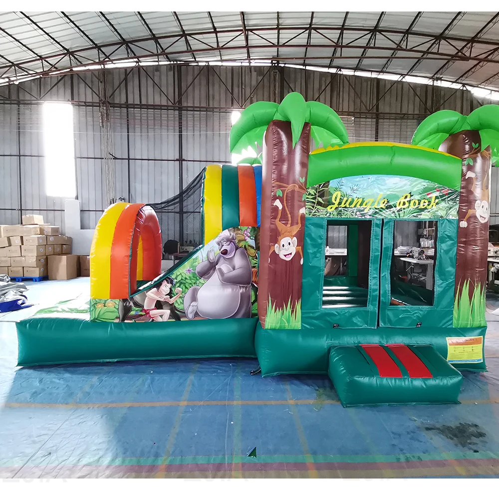 5X3M Large Commerical  Jungle Inflatable Tropical Bouncy Castle Jumping Bounce  House With Slide & Air Blower  for Kids Party