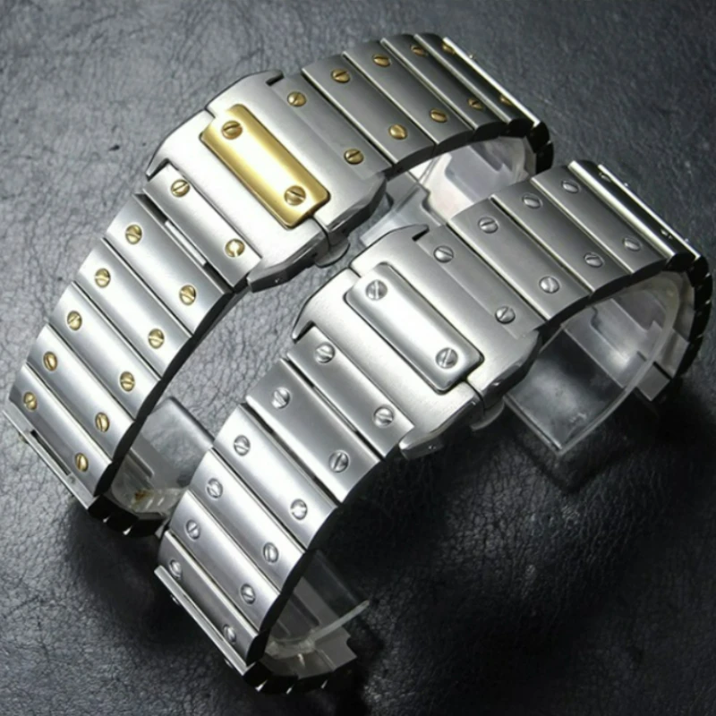 Watch Strap Classic Rivet Detail for Cartier Santos 100 WSSA0009 Solid Stainless Steel Watchband Fine Brushed Scratch Resistant