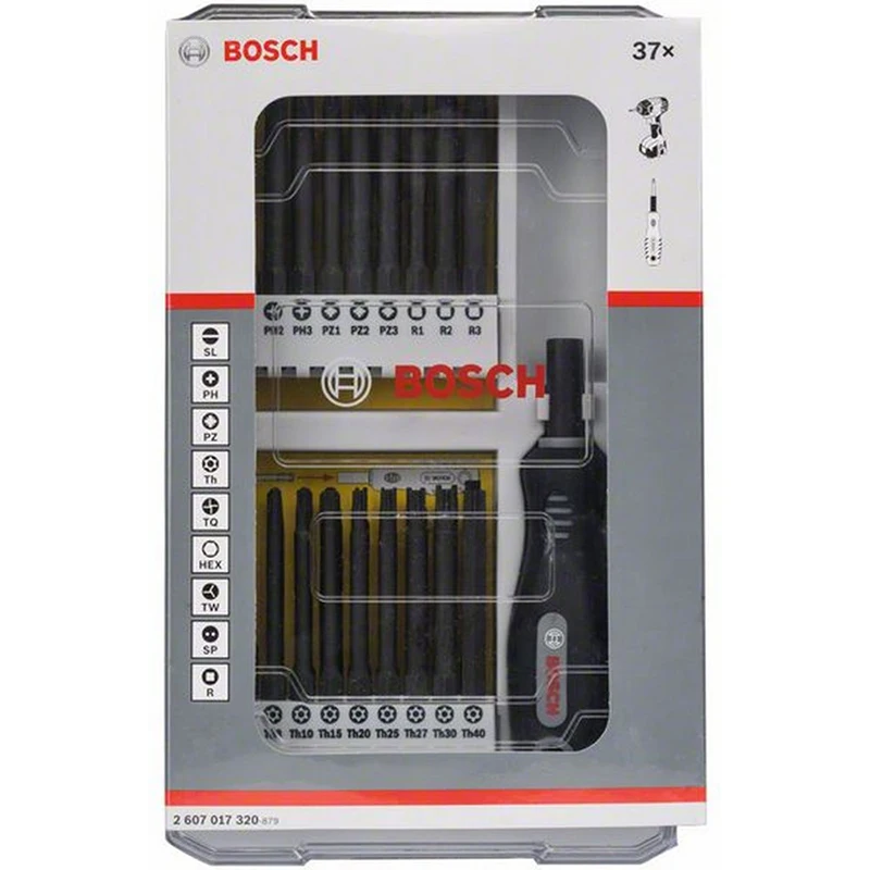 Bosch 2607017320 Screwdriver Bit Set with Handle Diy 37Pcs Extra Hard Cross Screwdrivers Household Combination Tool SL PH PZ HEX