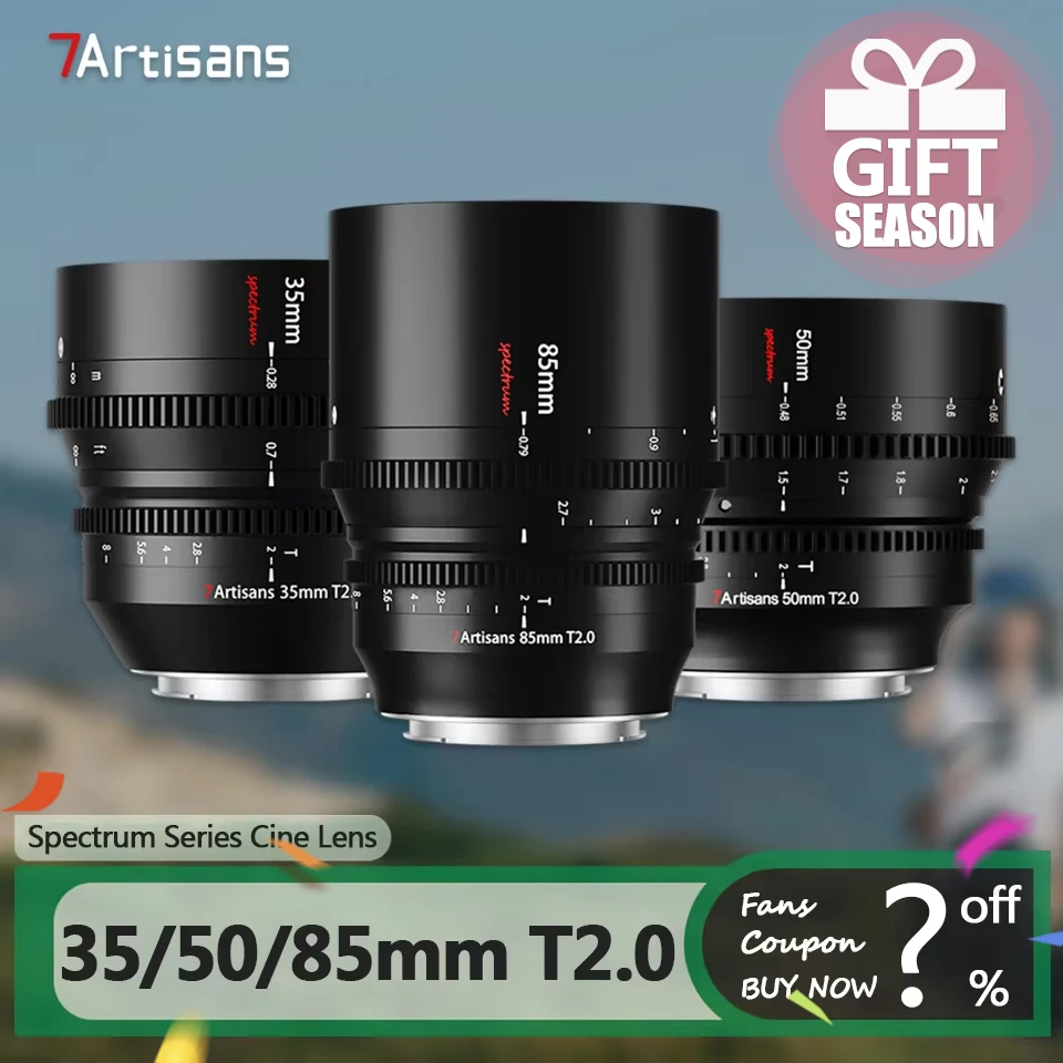 7artisans 35mm 50mm 85mm T2.0 Full Frame Ultra-long Focus Cine Lens for Camera Studio Photography with E X Z RF M M43 L Mount