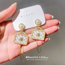earrings fashion jewelry 2024 drop dangle Pearl mini bag earrings with camellia tassel earrings with chain