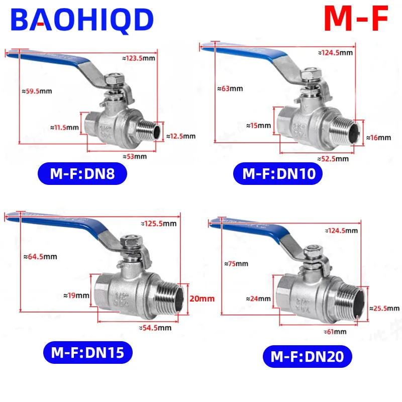 304 Stainless Steel Two Piece Ball Valve 1/4 3/8 1/2