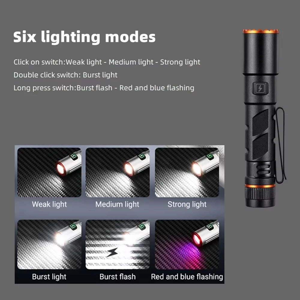 High Power LED Flashlight USB Rechargeable Flashlights Mini Torch Emergency Light Zoom Flashlight Aluminium Alloy Material