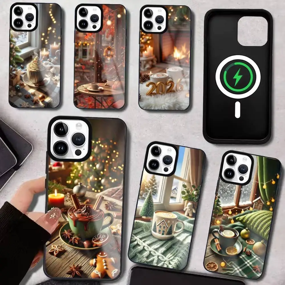 

Winter Christmas Art Cafe Phone Case For iPhone17,16,15,14,13,12,11 Plus,Pro Max Magnetic For Magsafe Wireless Charging