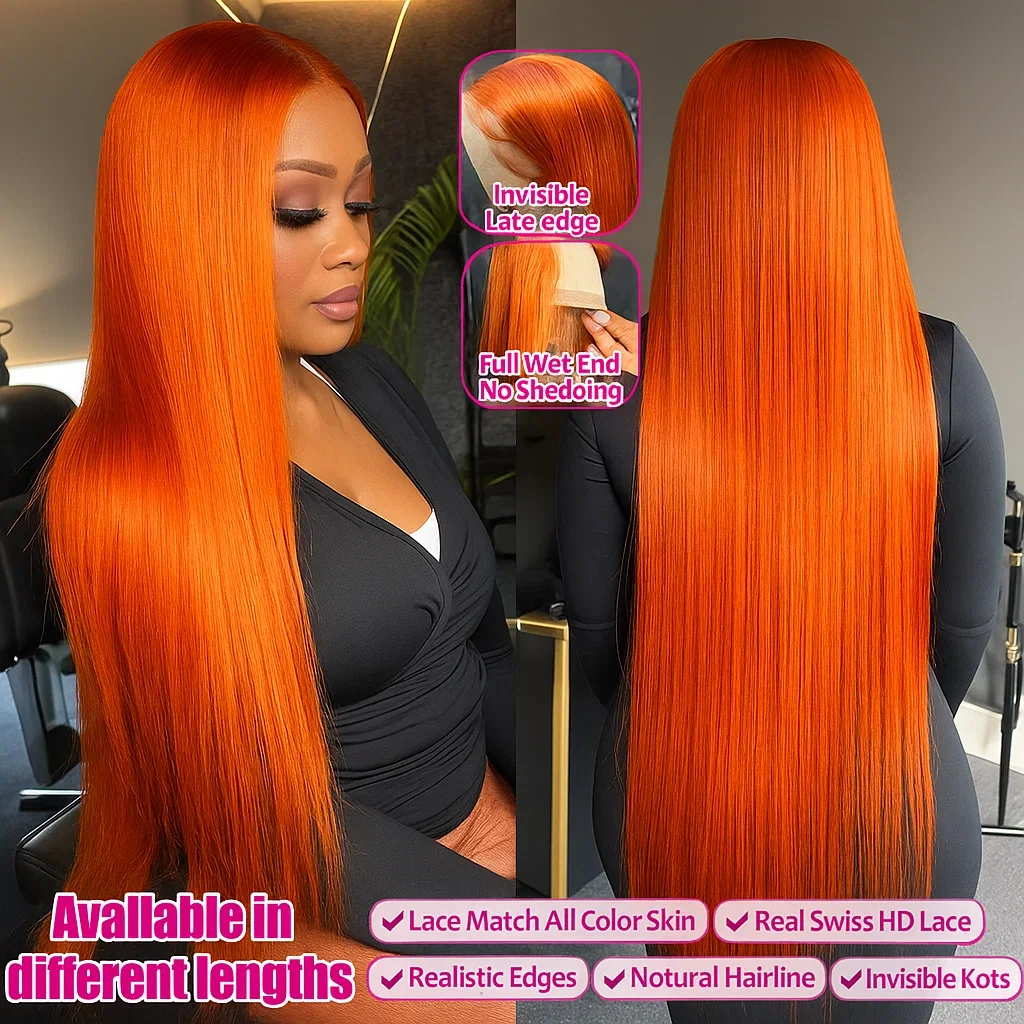 생강색 가발 인모 30인치 13x4 HD 레이스 프론탈 가발 프리 플러킹 350 컬러 4X4 클로저 본 스트레이트 가발 100% 레미 인모