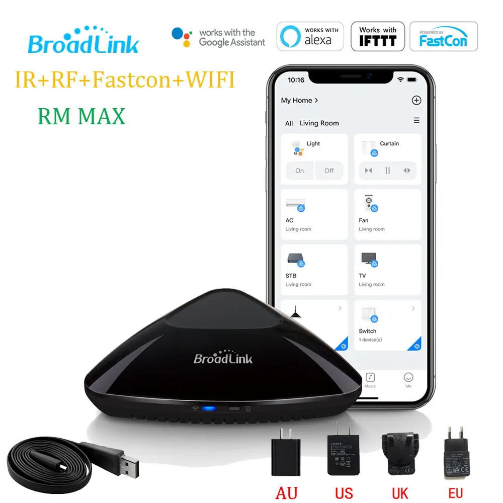 Broadlink RM MAX IR/RF wifi جهاز التحكم عن بعد العالمي MAX أتمتة المنزل الذكي التلفزيون التيار المتناوب مروحة الستائر المتوافقة مع Alexa و Google Home #1
