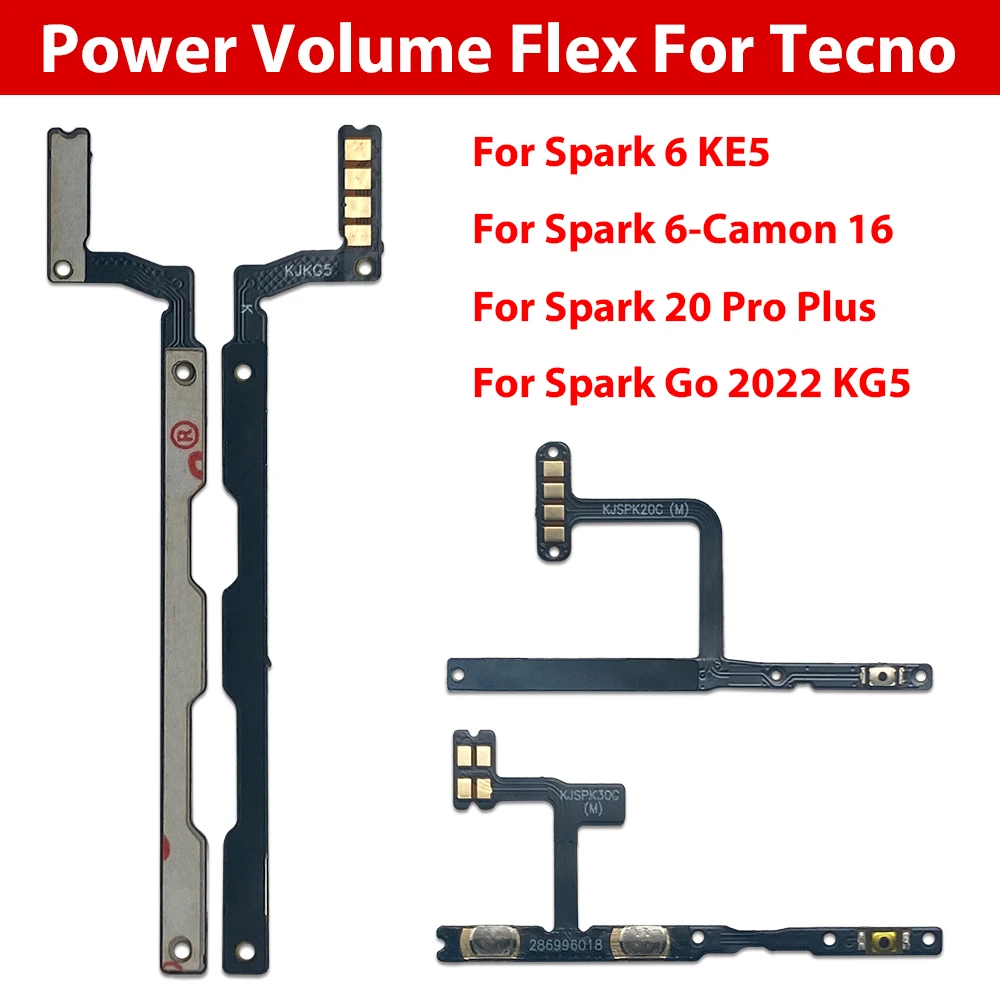 10Pcs For Tecno Spark Go 2023 Spark 20 Pro Plus Spark 6 Go Spark 20C 10C Volume Power Switch On Off Button Key Flex Cable
