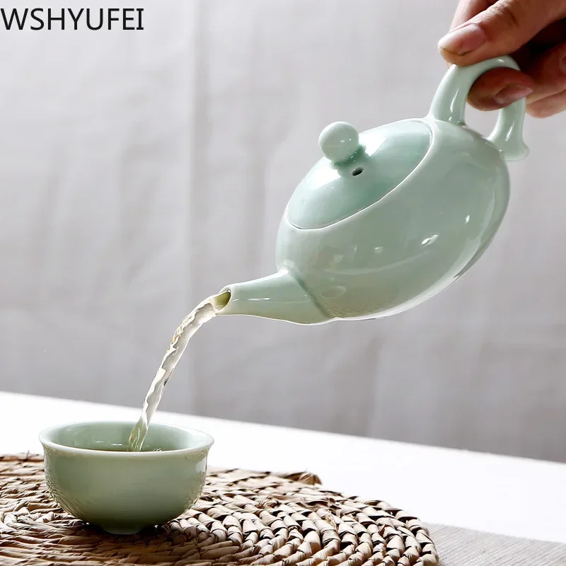 Longquan Celadon Fish Tea Set Ceramic Teapot Kettle Ceramic Tea Cup Fish Chinese Handmade Travel Tea Set Wine Set