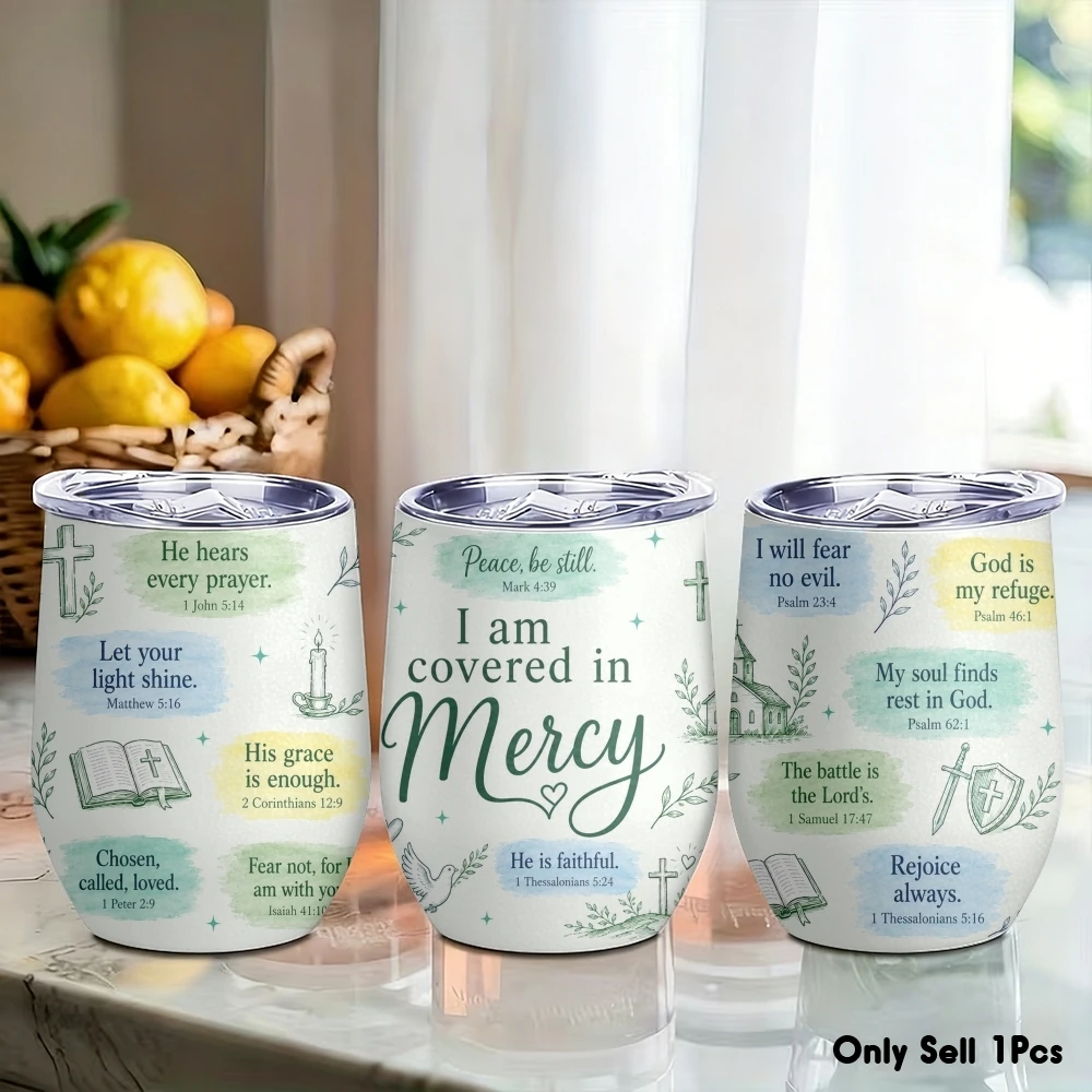 Biblical Faith Affirmations Vacuum Flasks 12oz Eggshell Cup With Lid Portable Coffee Cups Travel Household Office Drinking Mug