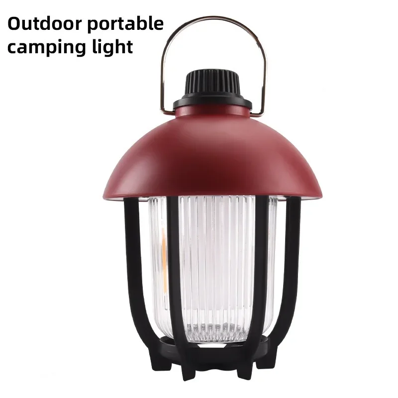 Multifuncional LED Camping Lantern Knob, Stepless Escurecimento Atmosfera Luzes, Chama Retro, ao ar livre, 3 Modos