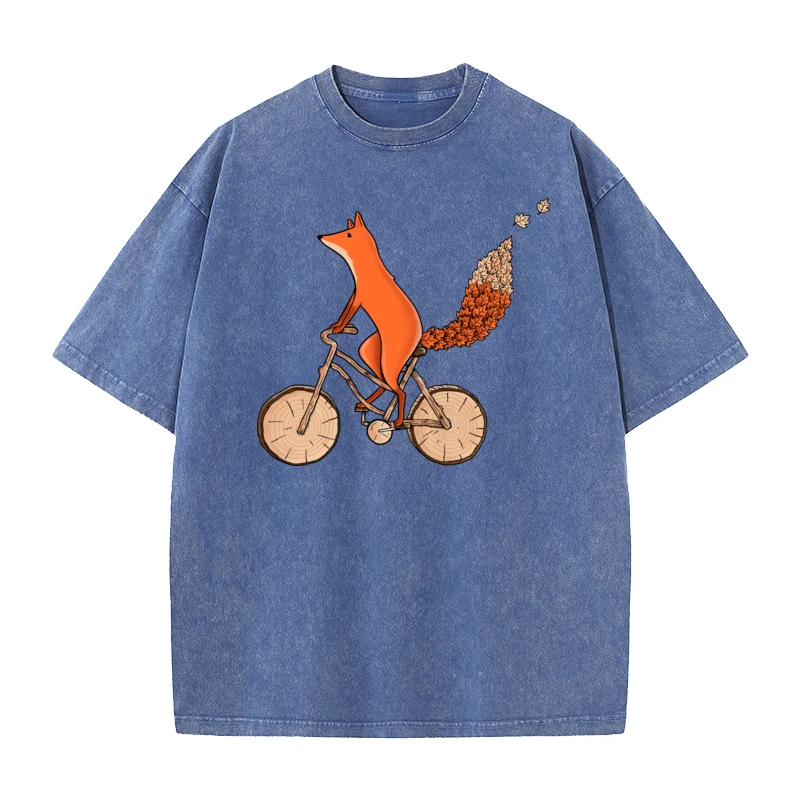 Riding Fox Printed Outdoor Father Day Combed cotton O-Neck Tees Short Sleeve Classic Washed Tops Shirts Newest vintage T Shirt image 5