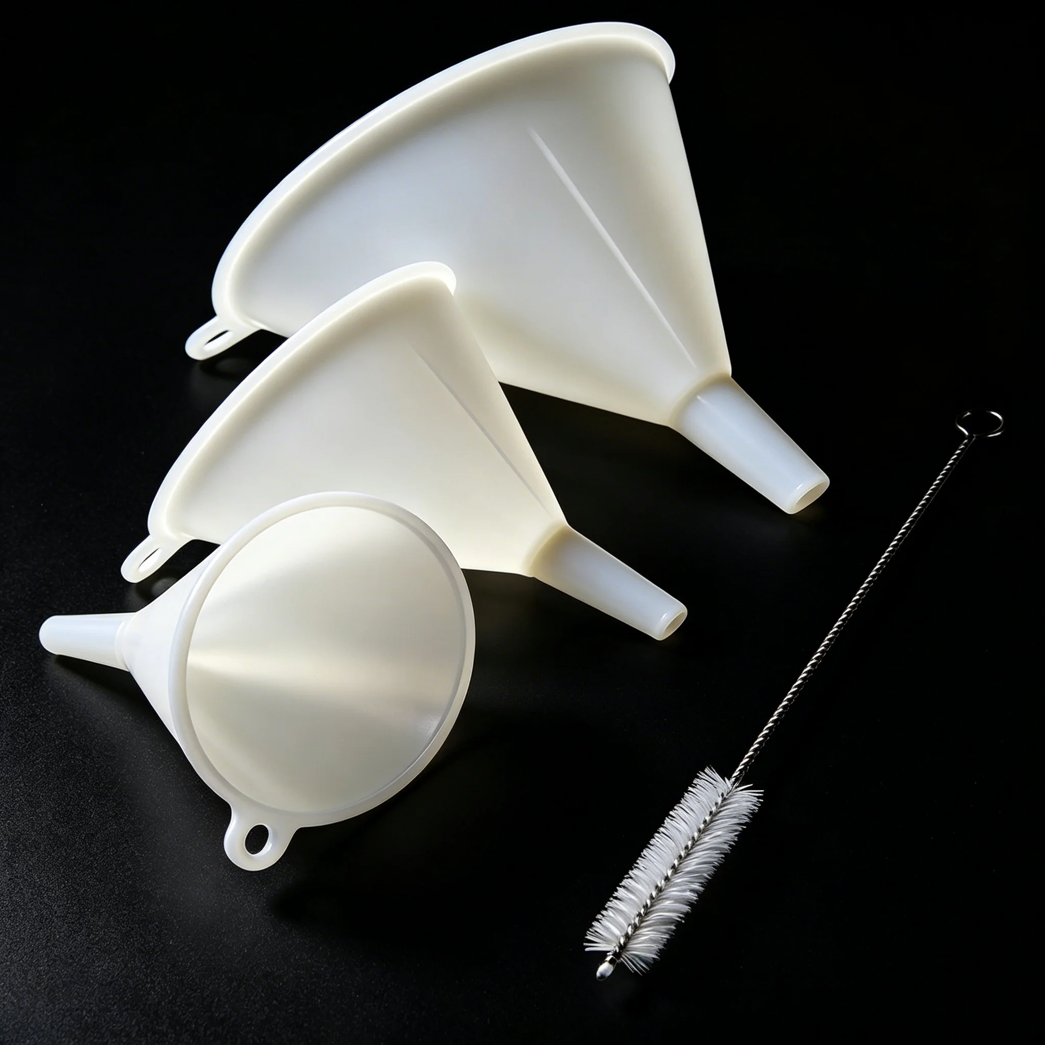 Plastic Funnel Set, 3 Pack Multi-Size Funnels with Cleaning Brush, Food Grade Funnels for Liquid, Oil, Powder, Bottles, Lab Use,