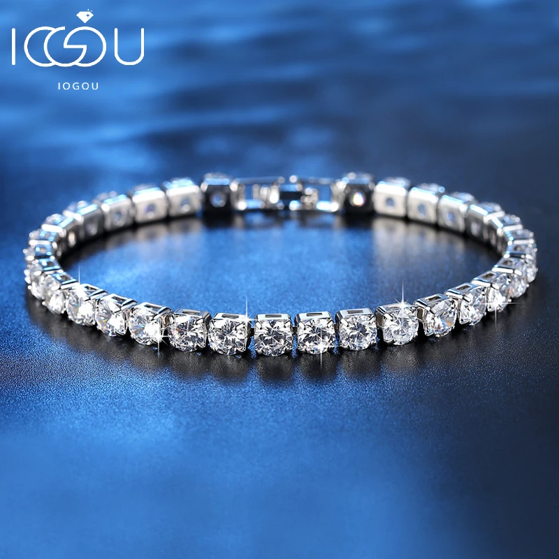 IOGOU 18K Gold Plated Bracelet 3mm VVS1 Moissanite Diamond Tennis Bracelets for Women Man Solid 925 Silver Jewelry Wedding Gifts