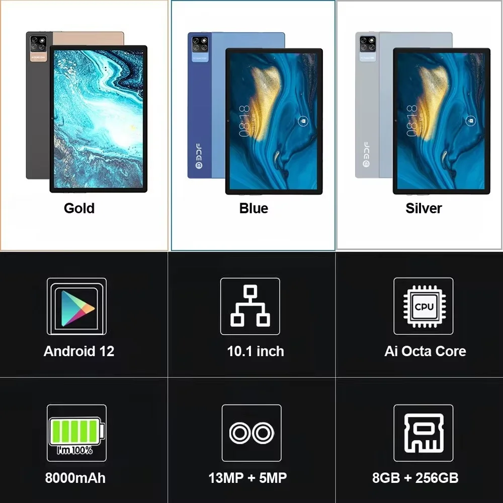 Tablety z globalnym firmware'em, 10,1 cala, 8 GB RAM, 256 GB ROM, 1280x800 HD, Android 12, tablet z siecią 4G LTE, telefon, Bluetooth, WiFi, GPS.