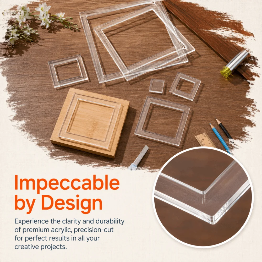 9Pcs Transparent Acrylic Router Template Set Round/Square Reusable Ring Quilting Template Tracing Guides Cutting Guide