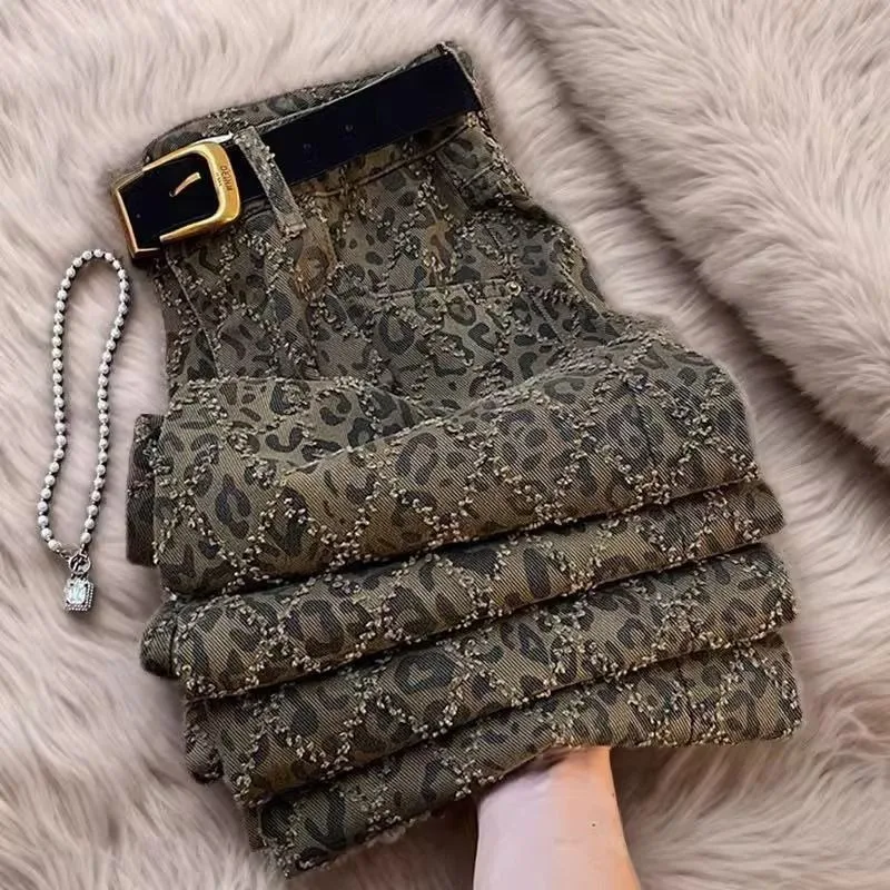 Best-selling Leopard Print Straight-leg Pants Women Spring and Autumn Collection Retro Casual Loose Floor-length Wide-leg Pants